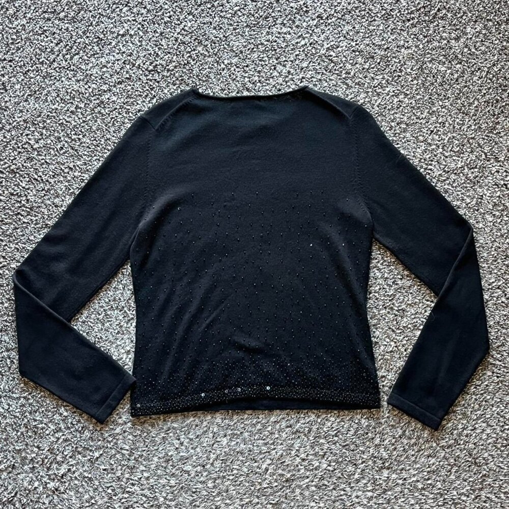 Kenneth Cole Blouse Women Medium Rhinestone Sequins Black Merino Wool Dark Fairy - Picture 5 of 8